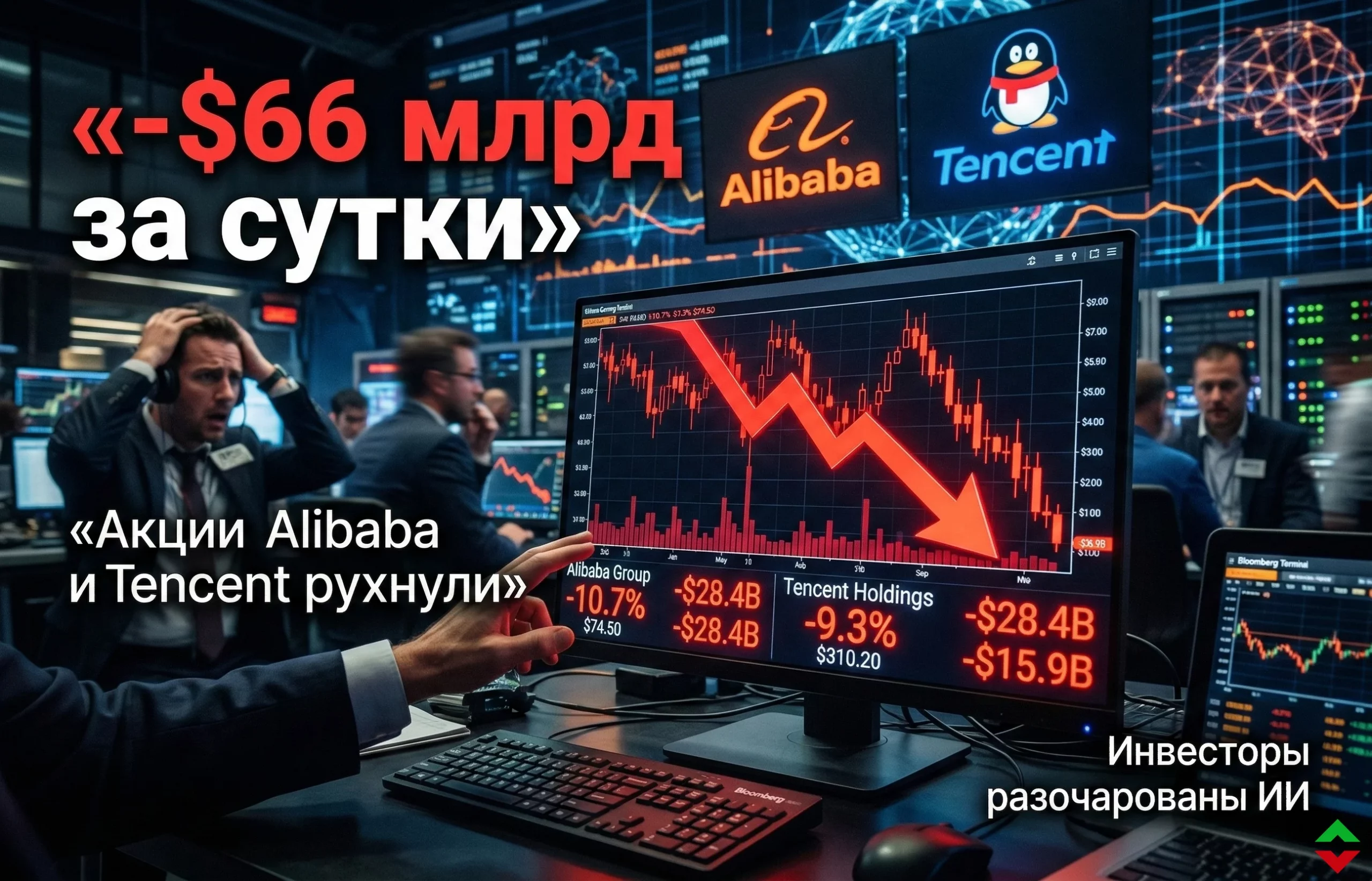 Акции Alibaba и Tencent потеряли $66 млрд из-за ИИ