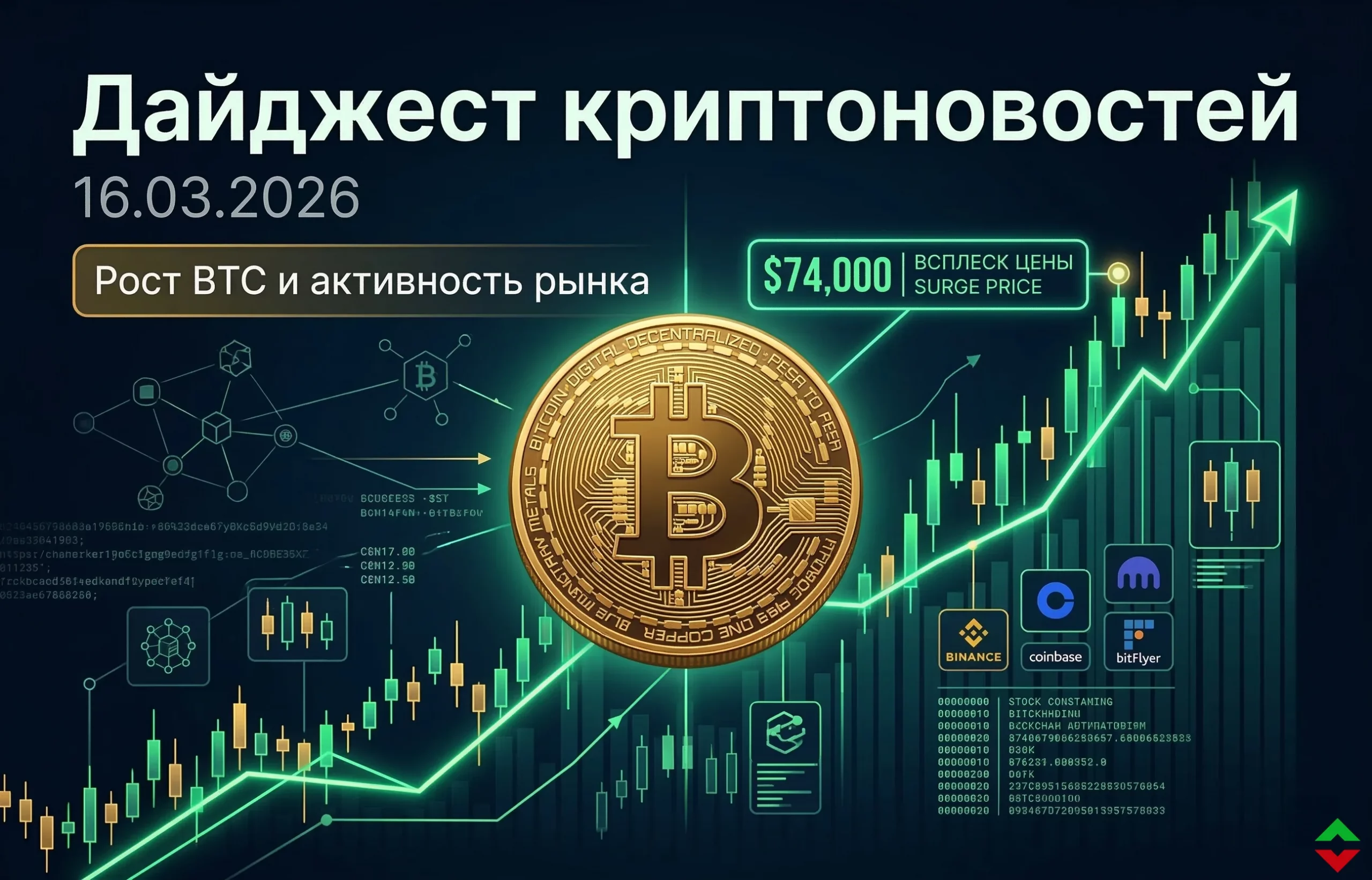 Дайджест криптоновостей за 16.03.2026: рост BTC и планы Tether AI