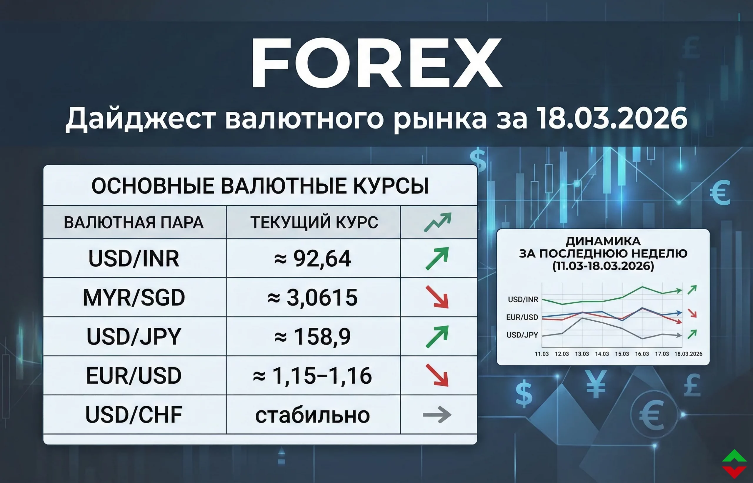 Дайджест валютного рынка за 18.03.2026: INR, MYR, JPY, CHF