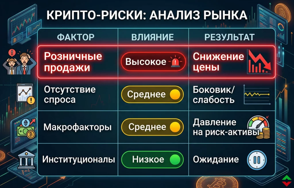Розничные инвесторы распродают BTC на падении цены 3 Факторы давления на btc
