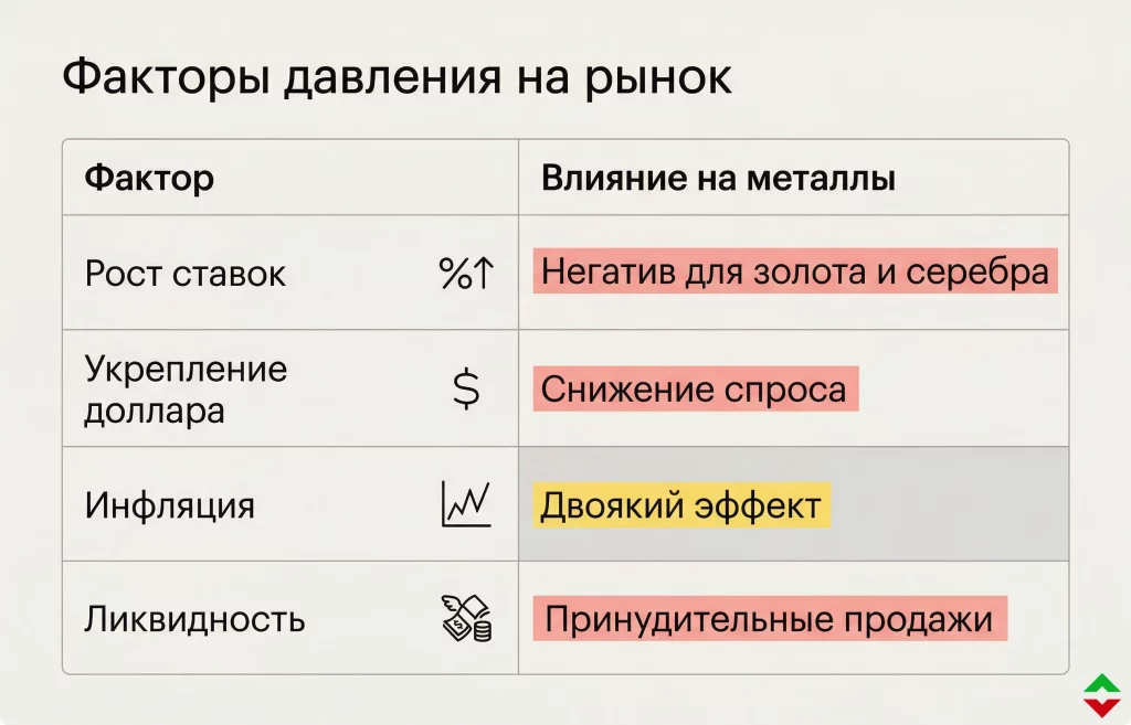 Золото и серебро резко падают на фоне войны и инфляции 2 Факторы давления на рынок золота и серебра