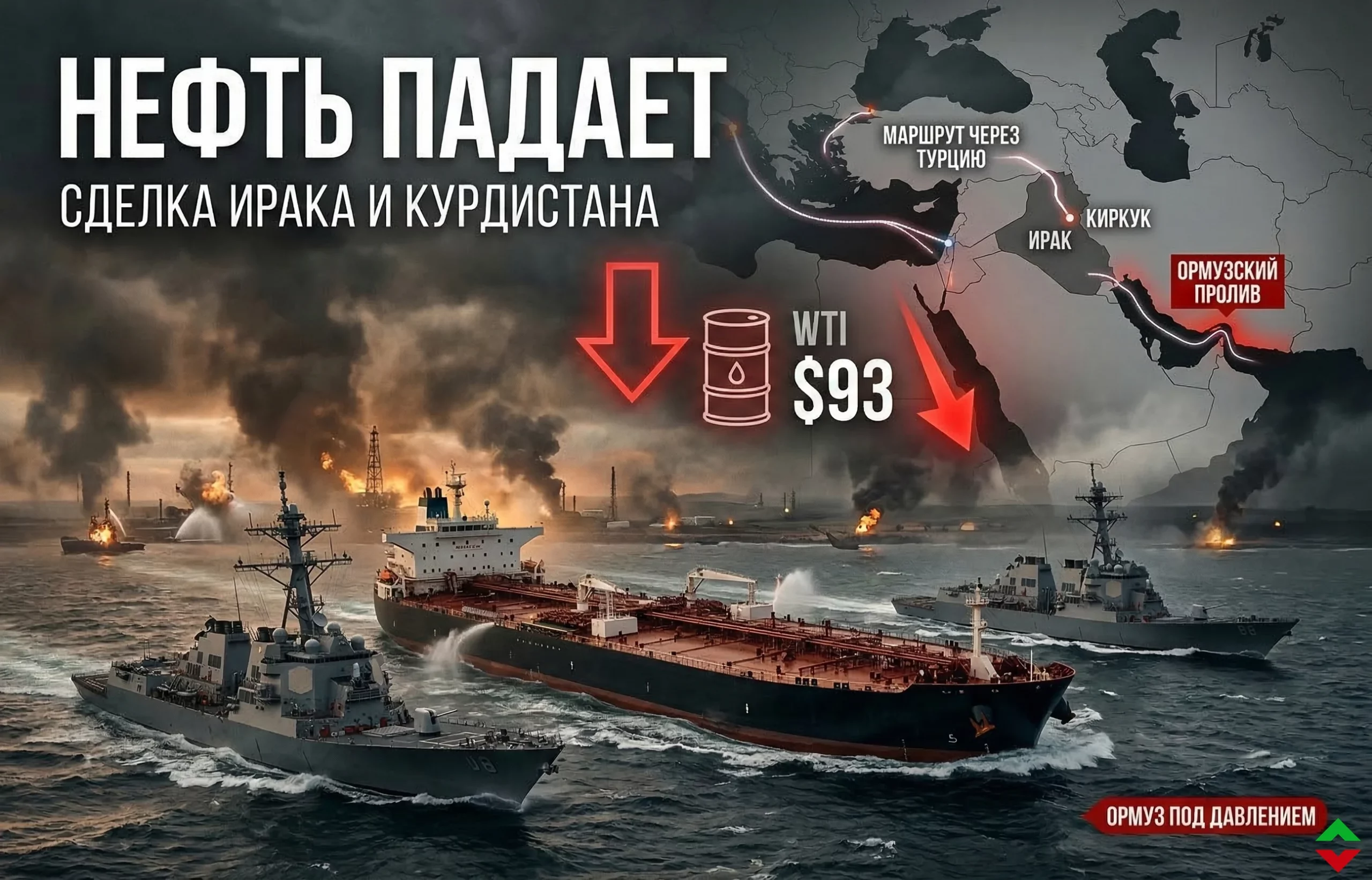 Нефть снижается после сделки Ирака и Курдистана