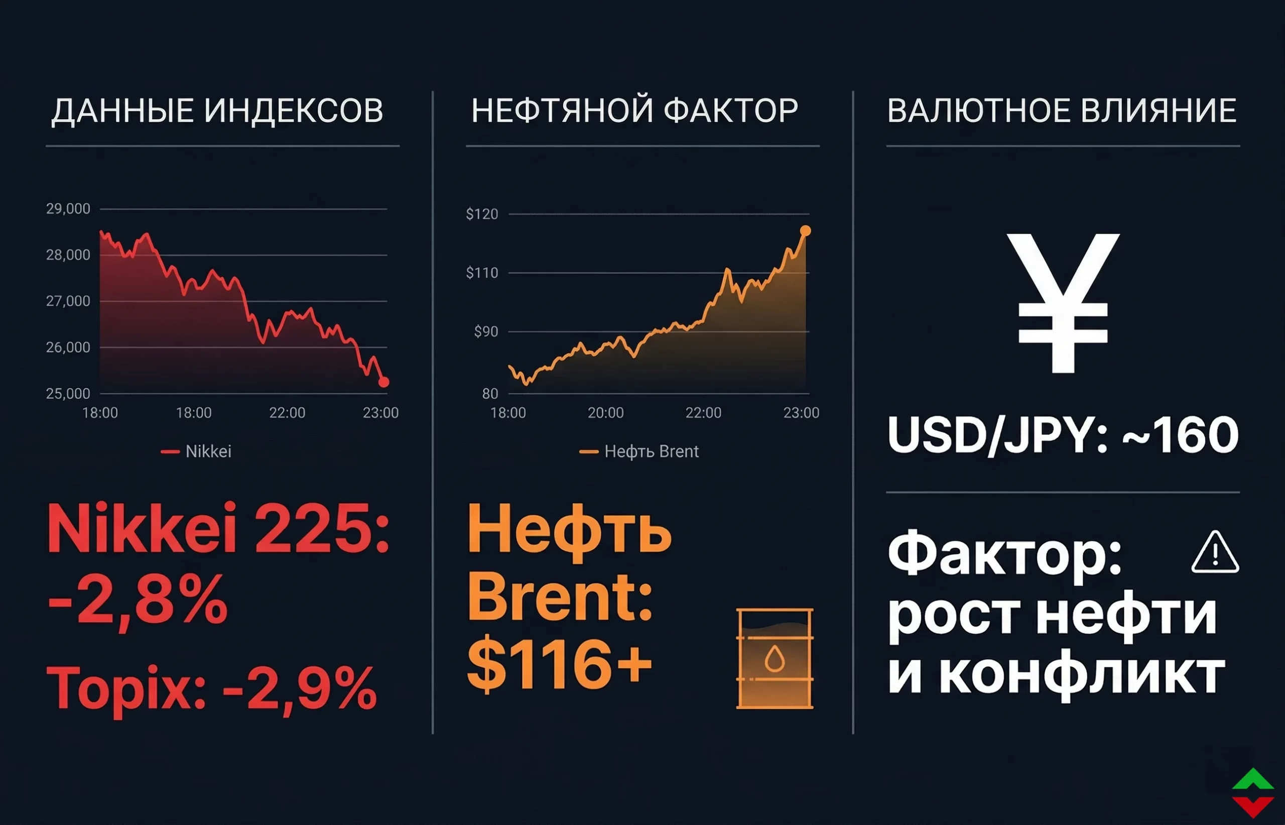 Nikkei 225 упал на 2,8%: рост нефти давит на рынок Японии