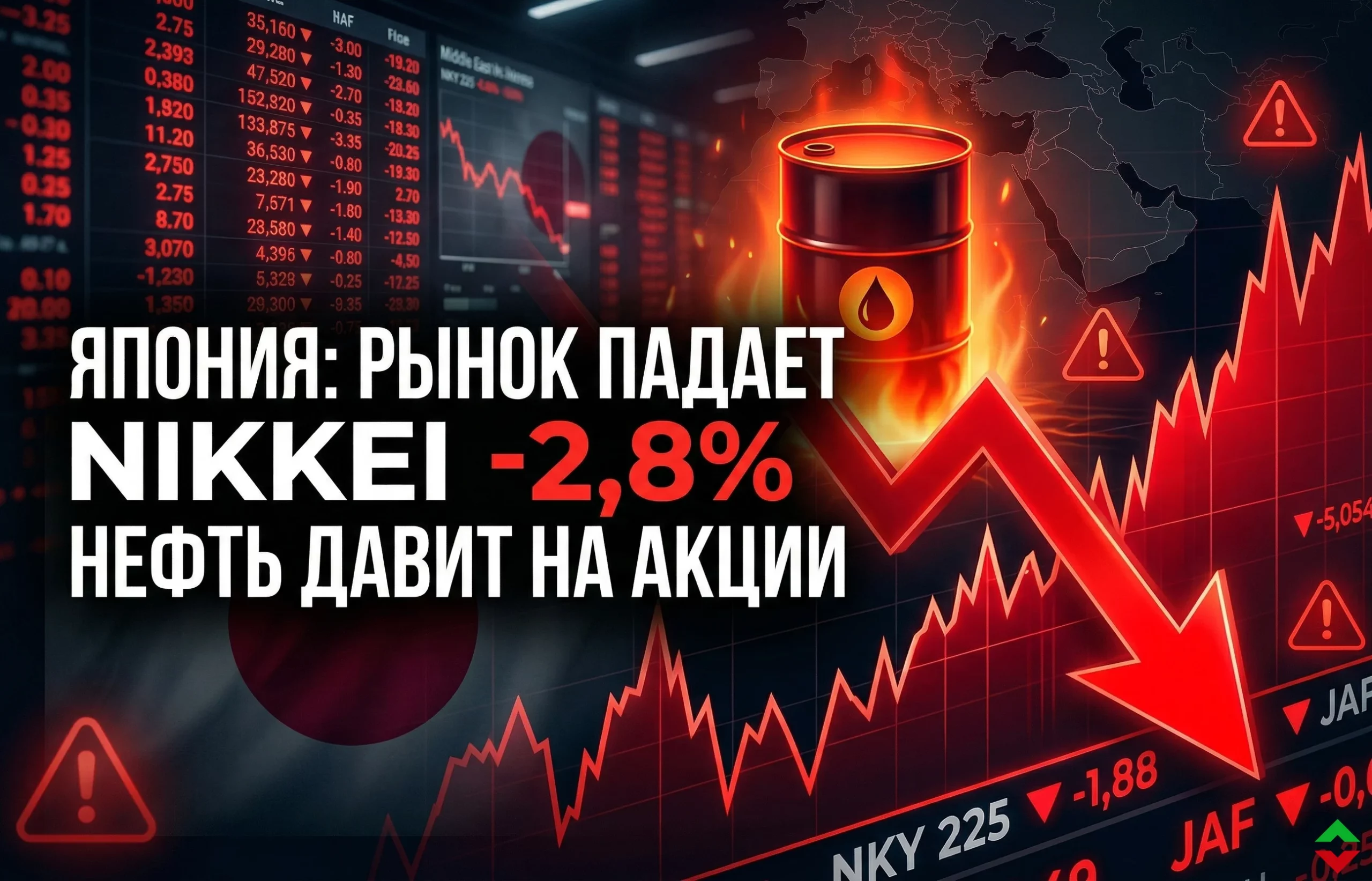 Nikkei 225 упал на 2,8%: рост нефти давит на рынок Японии