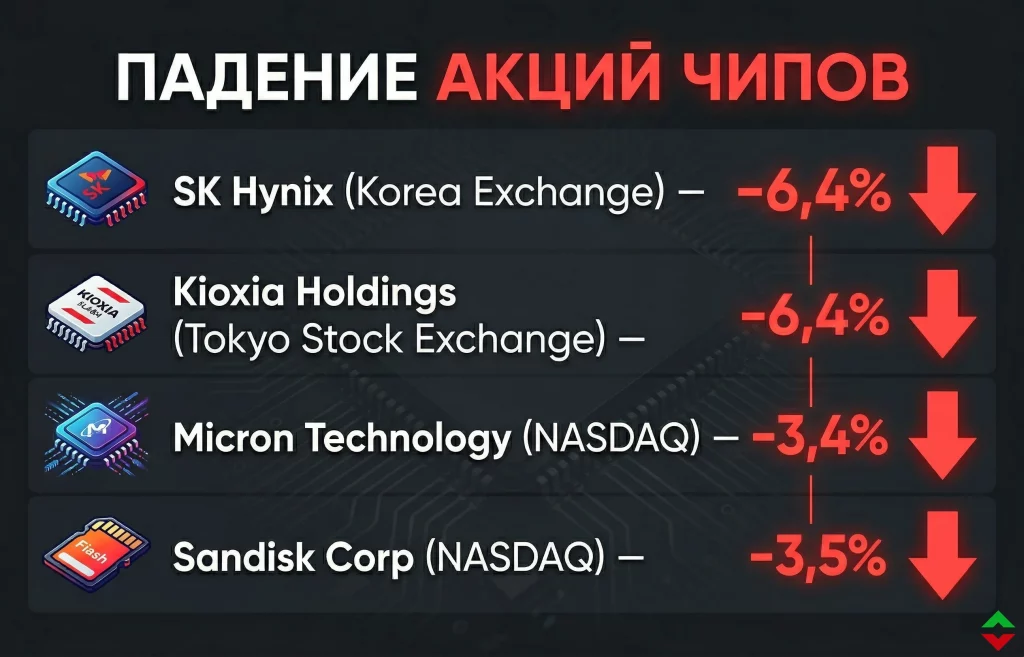 Google обрушил акции чипов: как TurboQuant влияет рынок 1 Падение акций чипов памяти
