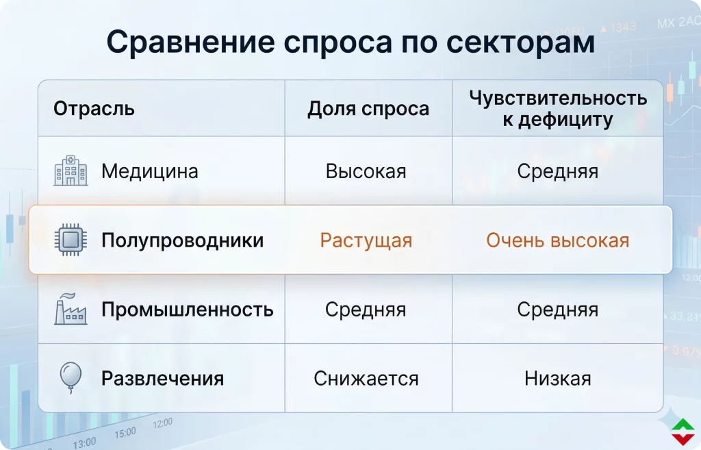 Дефицит гелия: скрытый кризис для промышленности и чипов 2 Сравнение спроса по секторам