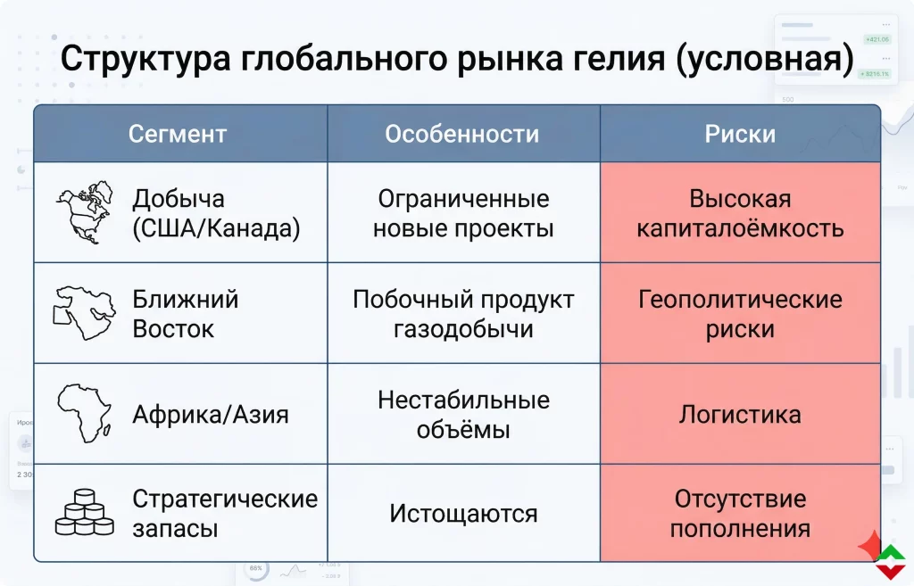Дефицит гелия: скрытый кризис для промышленности и чипов 1 Структура глобального рынка гелия (условная)