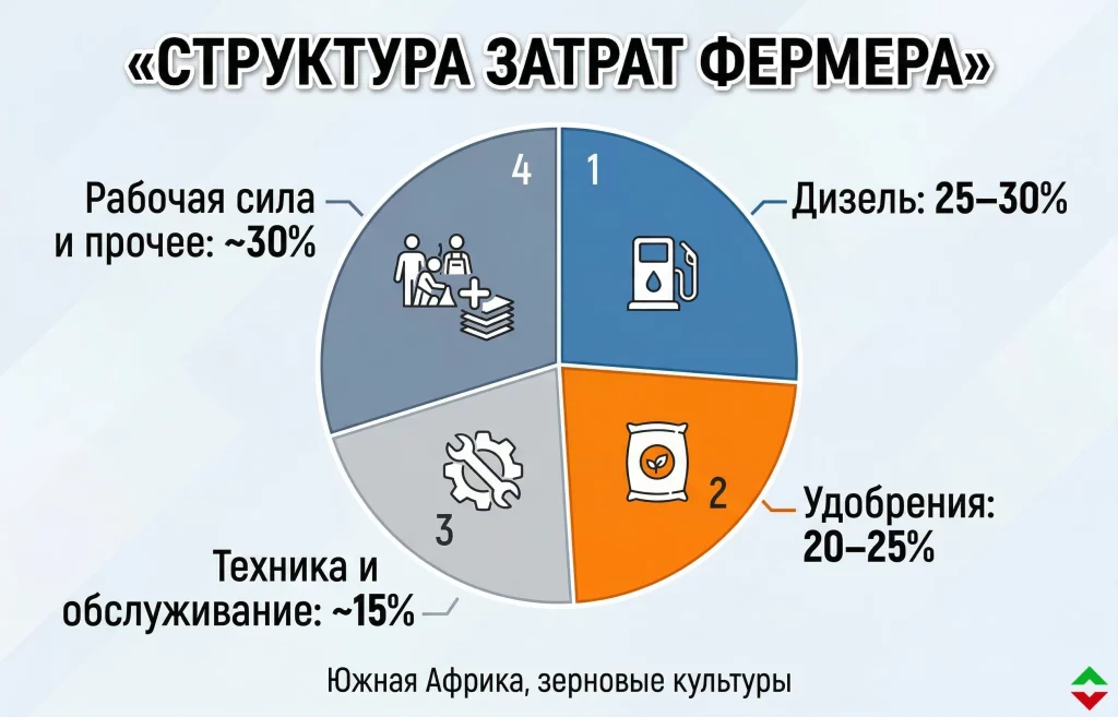 Урожай пшеницы и кукурузы в ЮАР под угрозой из-за дефицита топлива 1 Структура затрат фермера