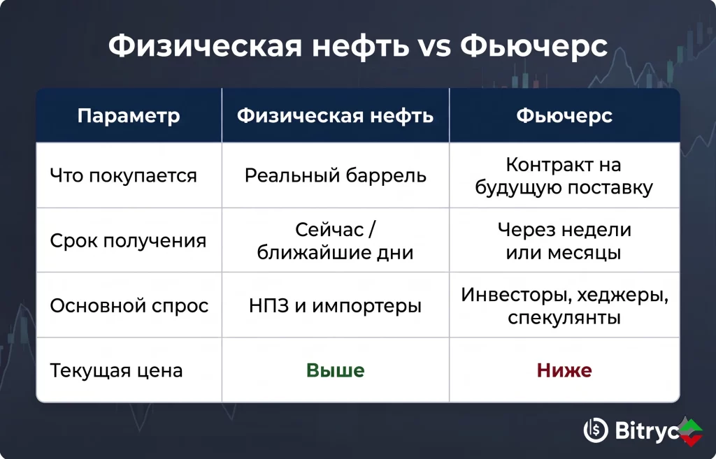 Почему фьючерсы на нефть дешевле реальных цен сейчас? 1 Что значит физическая нефть и почему она дороже