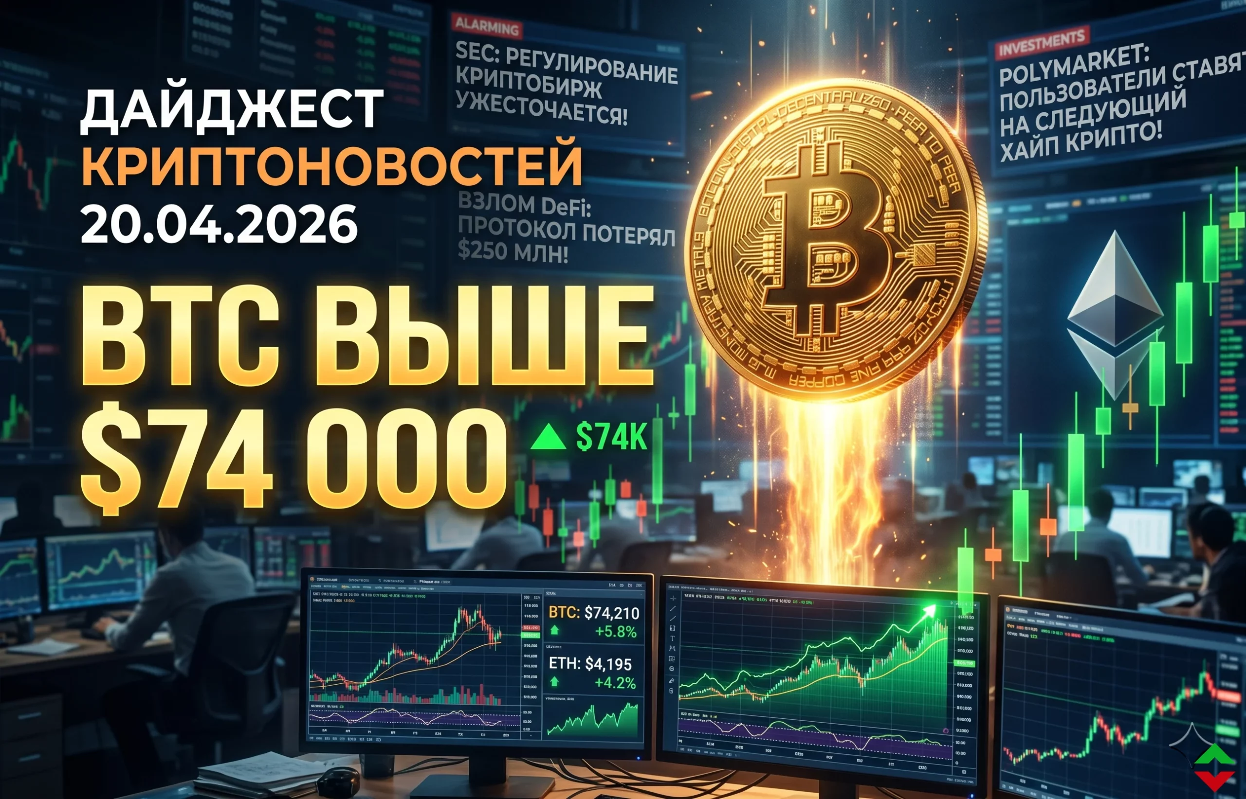 Дайджест криптоновостей за 20.04.2026: взломы и рост BTC