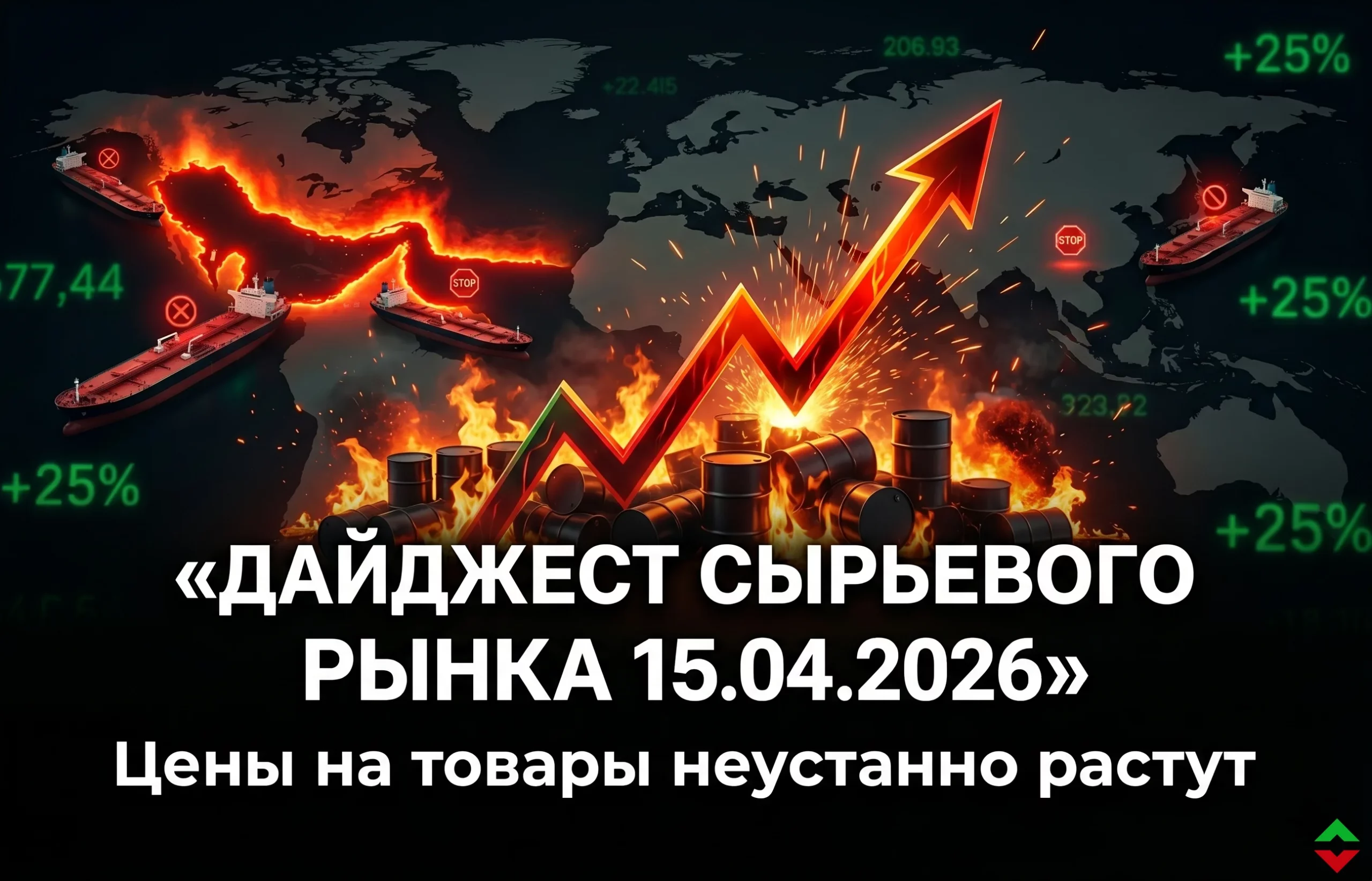 Дайджест сырьевого рынка за 15.04.2026: нефть, газ и пластик дорожают