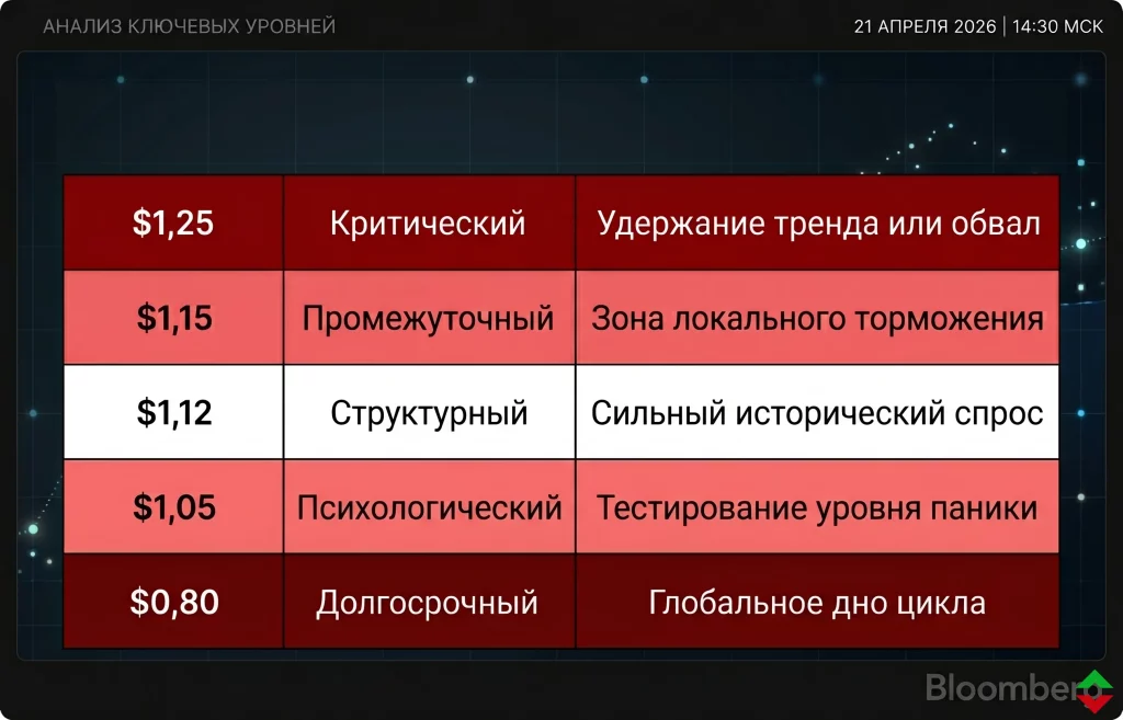 Прогноз цены Polkadot: удержит ли DOT уровень в $1,25? 2 Ключевые уровни поддержки и цели при негативном сценарии