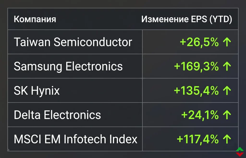 Прибыль emerging markets бьет рекорды на фоне AI-бума 1 Компании лидеры по пересмотру eps