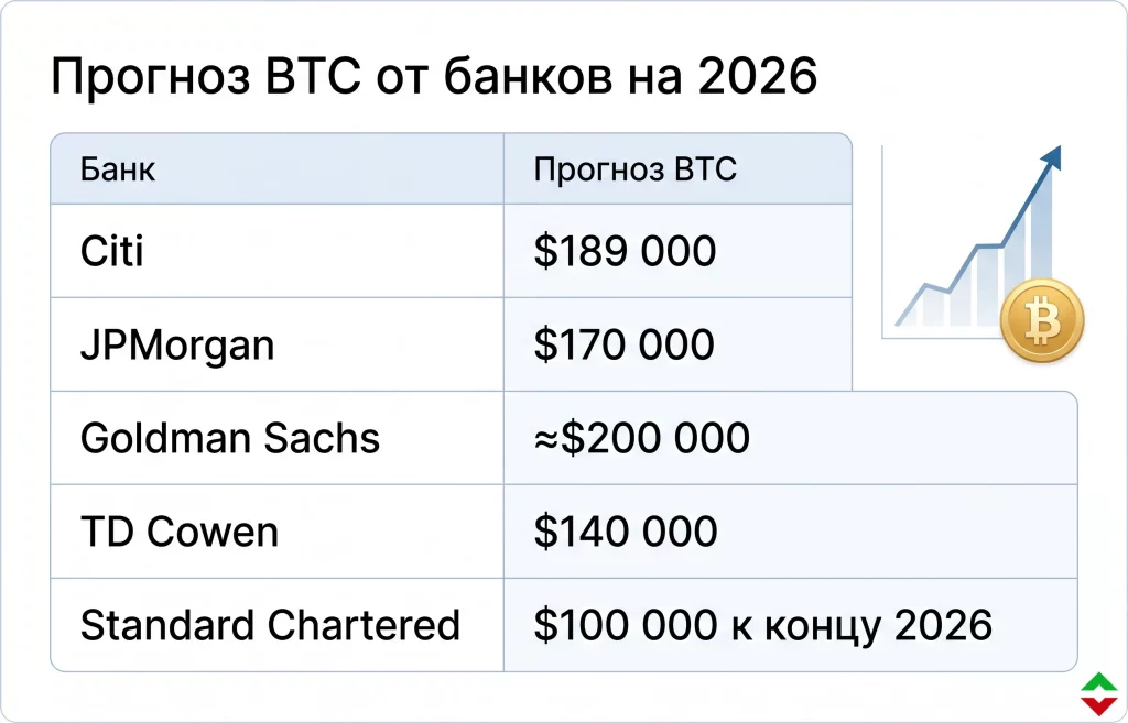 Прогнозы ведущих банков по btc на 2026 год