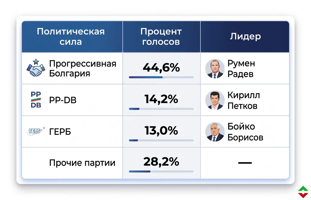 Выборы в Болгарии: евроскептик Румен Радев разгромно побеждает 1 Результаты парламентских выборов в болгарии