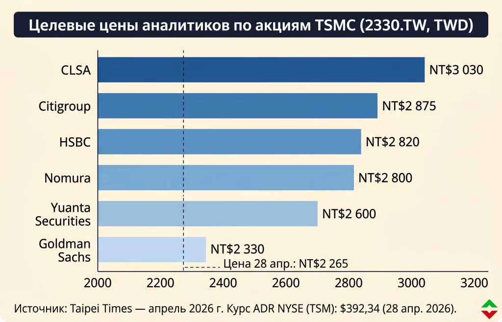 Почему Тайвань обогнал Канаду на фондовом рынке в 2026? 5 Сравнение таргетов tsmc по аналитикам