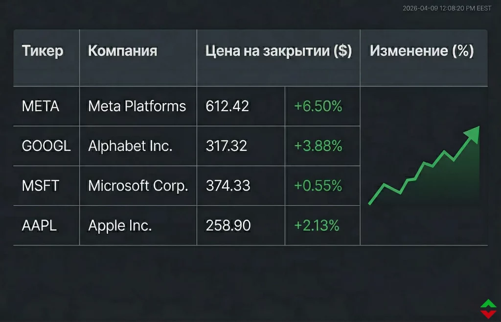 Meta Platforms представила Muse Spark: новая эра ИИ и рост акций 3 Сравнительные котировки крупнейших технологических компаний