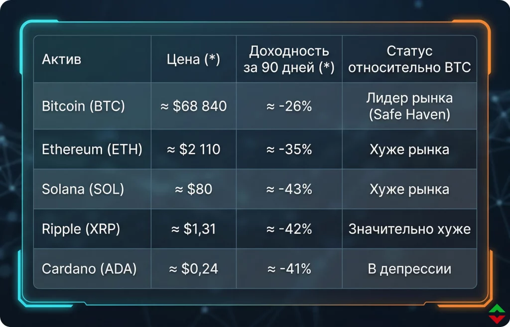 Индекс альтсезона падает: ждать ли роста криптовалют? 1 Сравнительные показатели криптоактивов