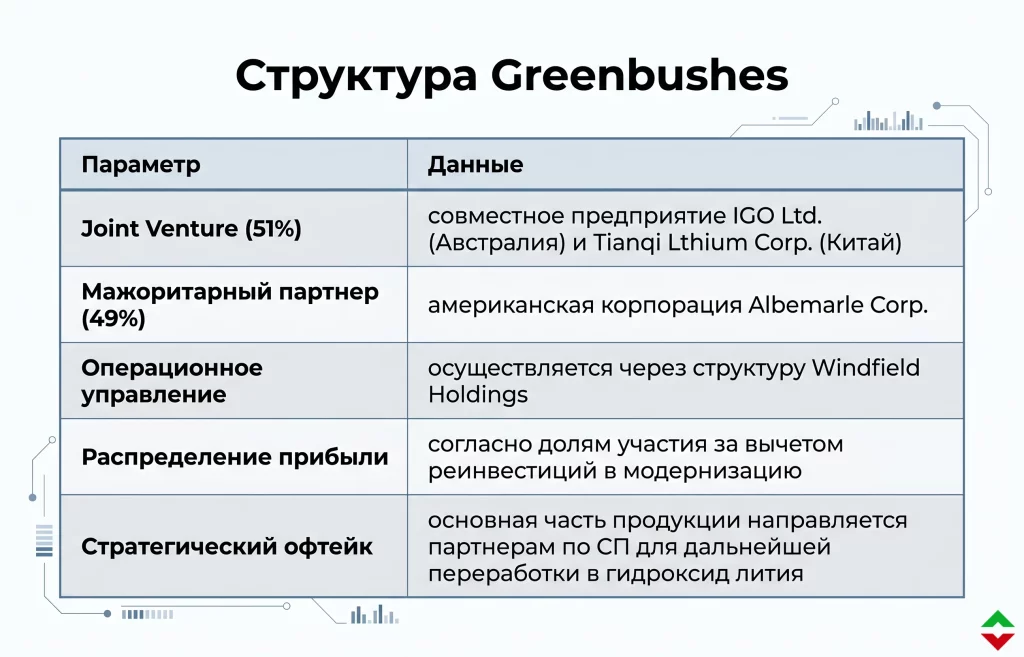 Обвал акций IGO Ltd: как добыча лития на руднике Greenbushes изменит рынок? 2 Структура собственности и распределение влияния в greenbushes