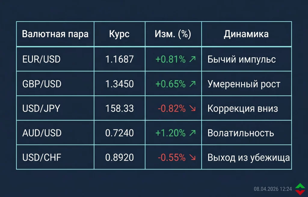 Дайджест валютного рынка Forex за 08.04.2026: курсы и прогноз 1 Текущие котировки основных валютных пар на 08.04.2026