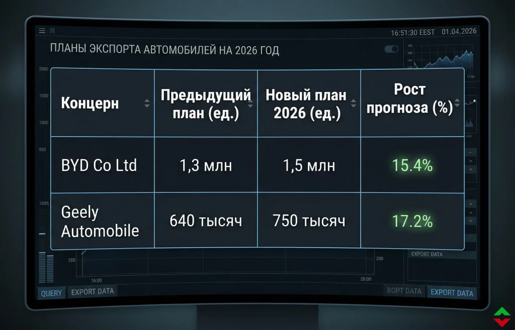 Дайджест фондового рынка за 01.04.2026: BYD, OpenAI, Nvidia и Huawei 1 Целевые показатели экспорта ведущих китайских автопроизводителей на 2026 год