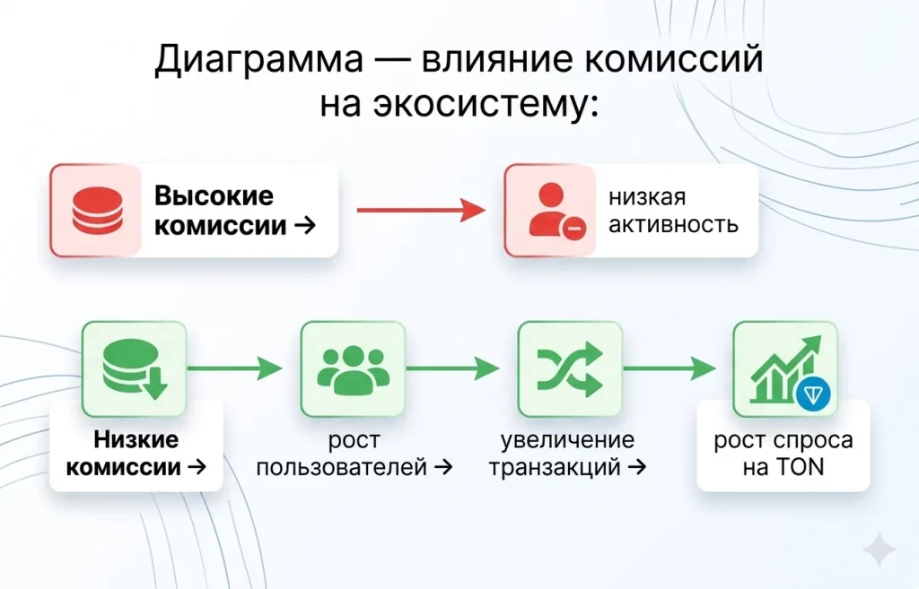 TON взлетел на 24%: комиссии почти обнулились 1 Диаграмма влияние комиссий на экосистему ton