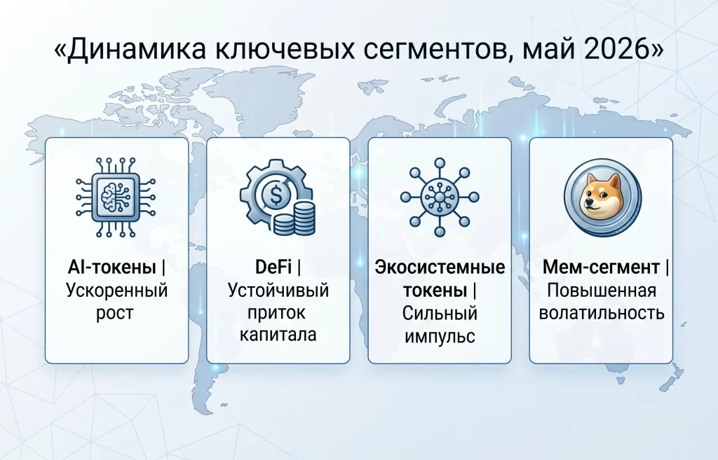 Дайджест криптоновостей за 11.05.2026: альтсезон начался 3 Динамика ключевых сегментов крипторынка, май 2026
