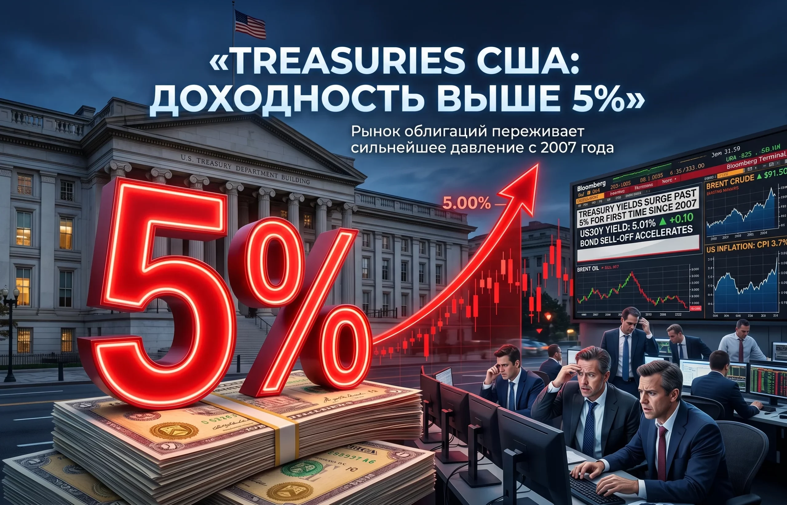Доходность Treasuries США впервые с 2007 года превысила 5%