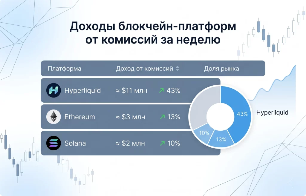 Hyperliquid обошел Ethereum и Solana по доходам от комиссий 1 Доходы блокчейн платформ