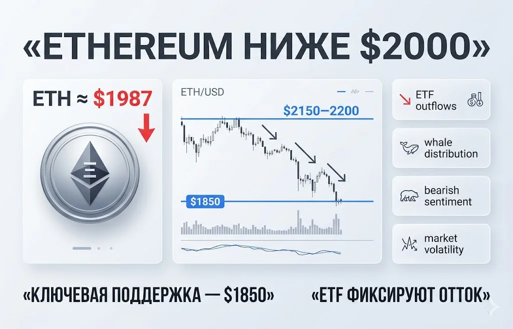 Ethereum рухнул ниже $2000: рынок ждет нового обвала