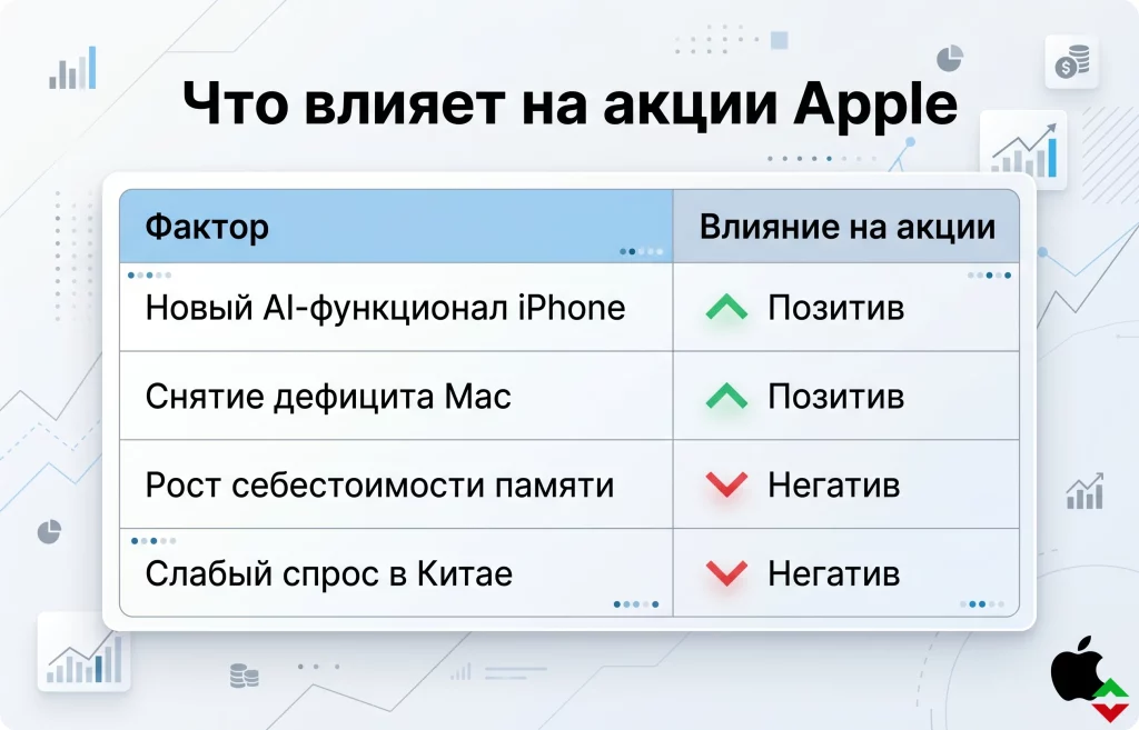 Прогноз продаж Apple удивил рынок: акции моментально взлетели 3 Факторы влияния на акции apple
