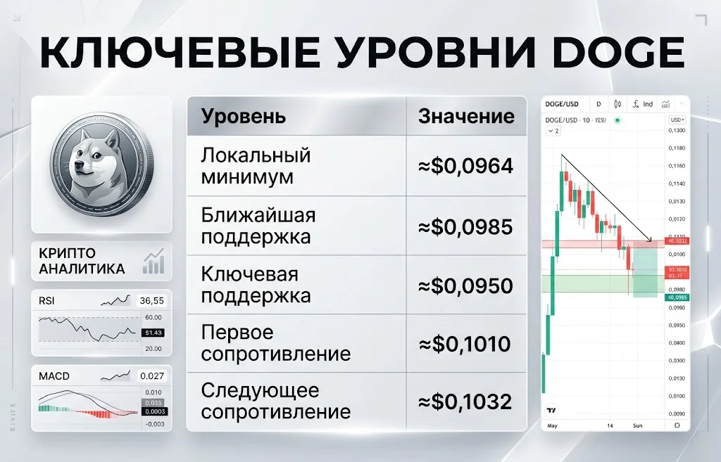 Dogecoin теряет импульс: почему на DOGE снова давят продавцы 1 Инфографика технических уровней doge