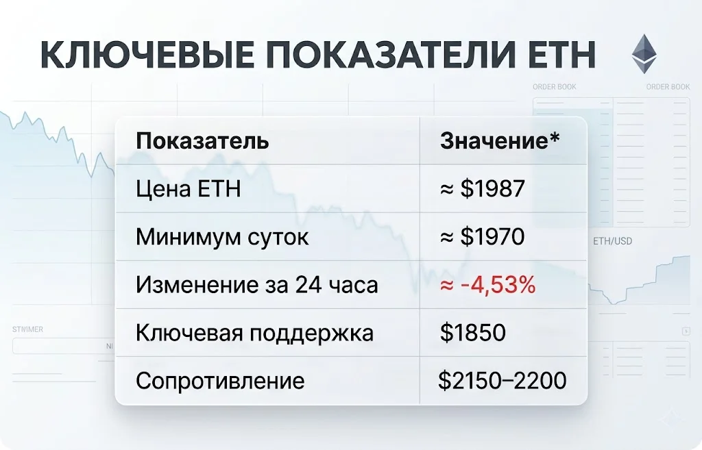 Ethereum рухнул ниже $2000: рынок ждет нового обвала 1 Ключевые показатели eth 28.05.2026