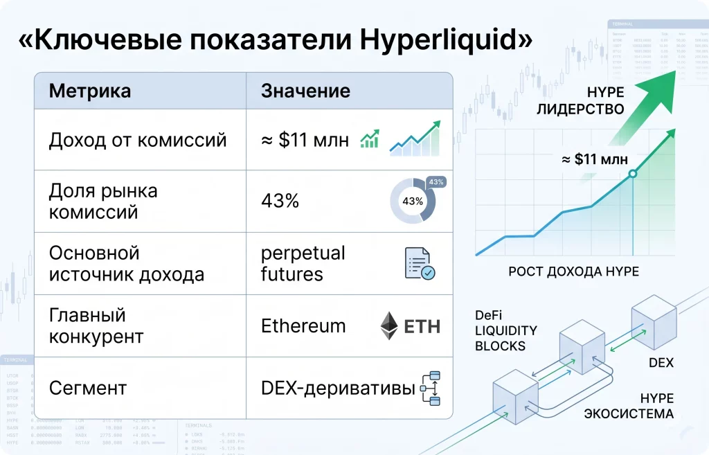Hyperliquid обошел Ethereum и Solana по доходам от комиссий 3 Ключевые показатели hyperliquid