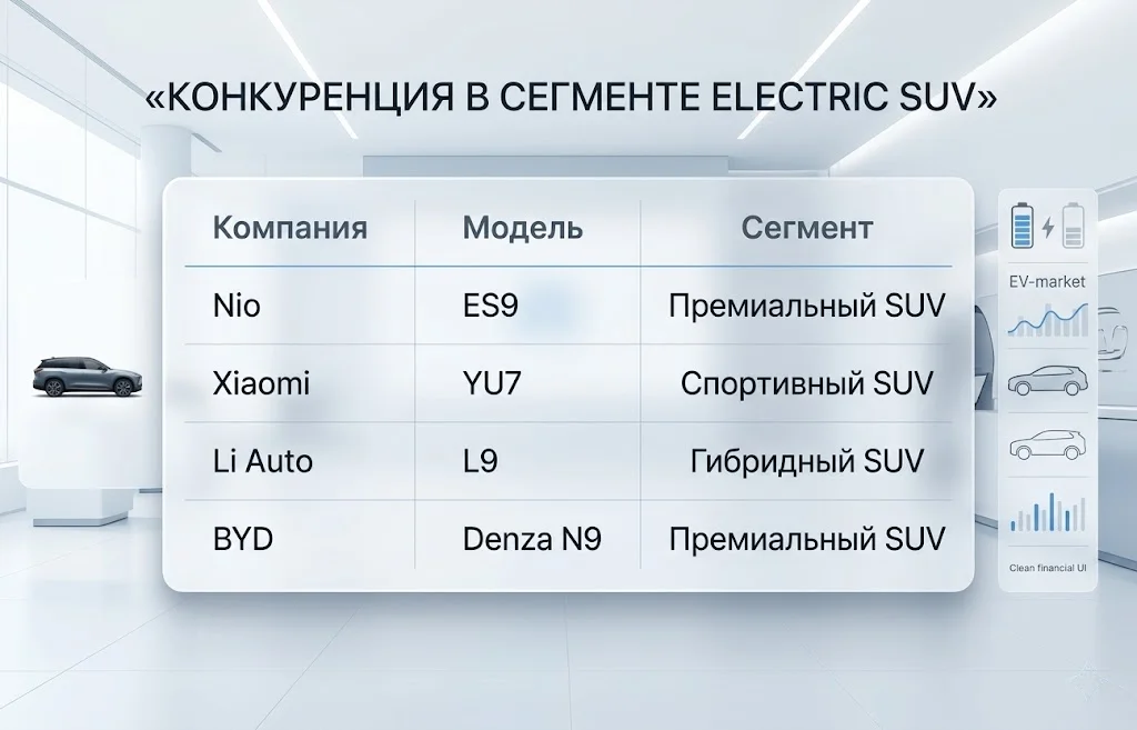 Акции Nio резко выросли после презентации гигантского SUV ES9 2 Конкуренция в сегменте suv