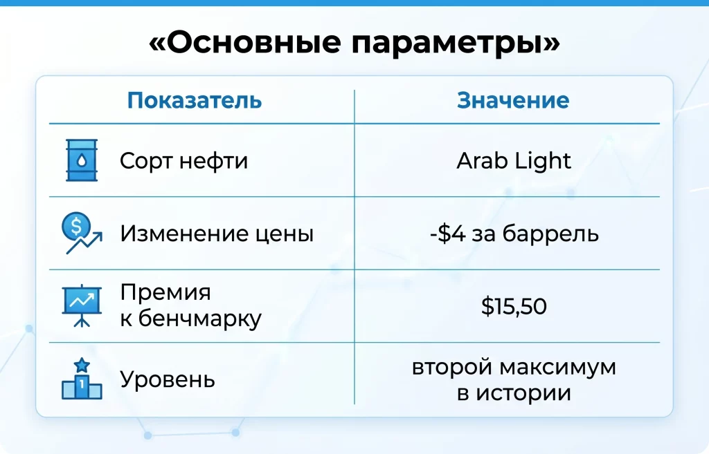 Дайджест сырьевого рынка за 06.05.2026: нефть, газ и сырьевые риски 1 Основные параметры arab light на 06.05.2026