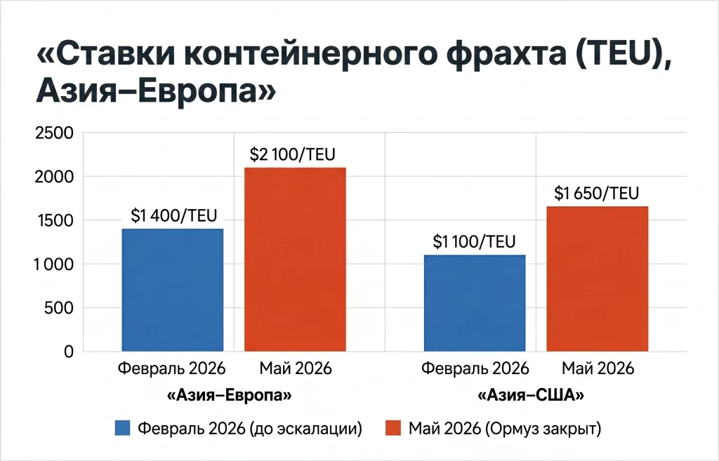 КТЖ вложат $10 млрд в транзит КНР–ЕС через «Средний коридор» 1 Ставки контейнерного фрахта (teu), азия–европа