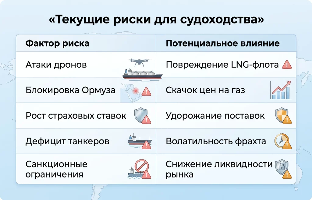 Катар возобновил поставки СПГ через Ормуз вопреки рискам 3 Текущие риски для судоходства