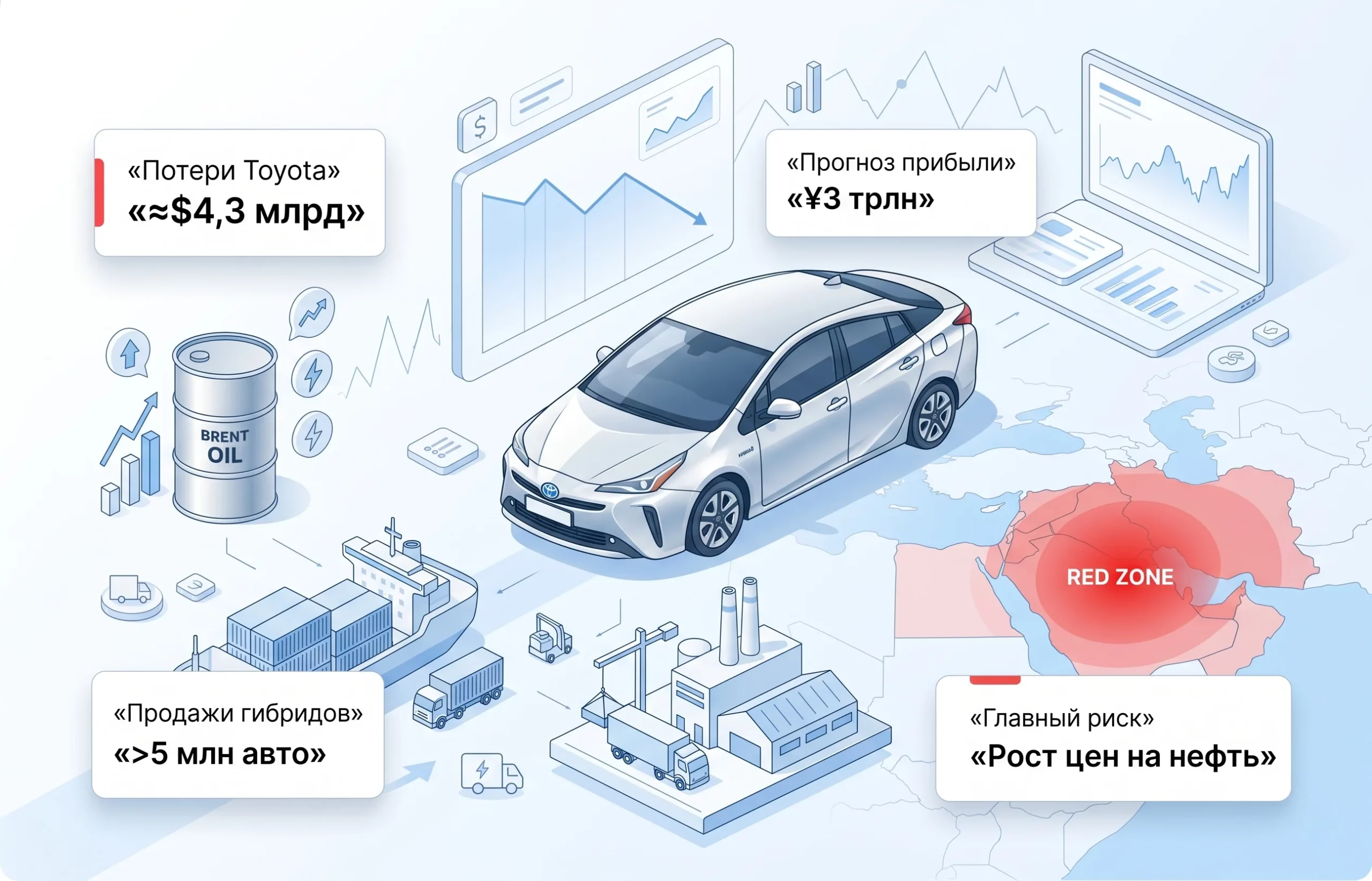 Toyota предупредила о потерях в $4,3 млрд из-за войны