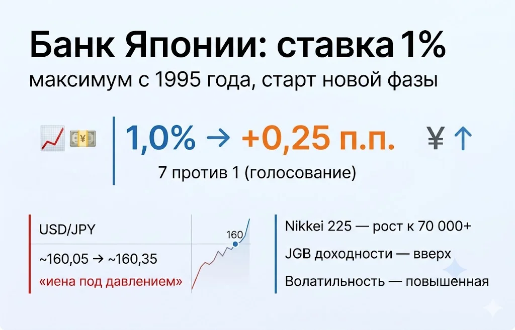 Банк Японии повысил ставку до 1%: сигнал рынкам 1 Банк японии повысил ставку до 1% максимум за 31 год и новый этап нормализации политики