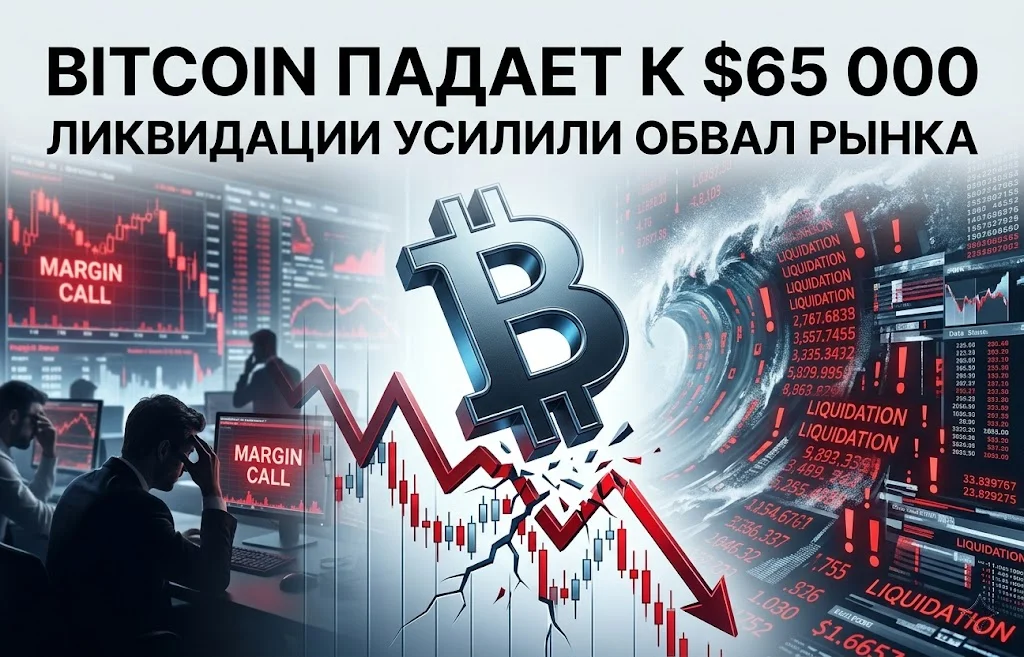 Bitcoin падает к $65 000: ликвидации усилили обвал рынка