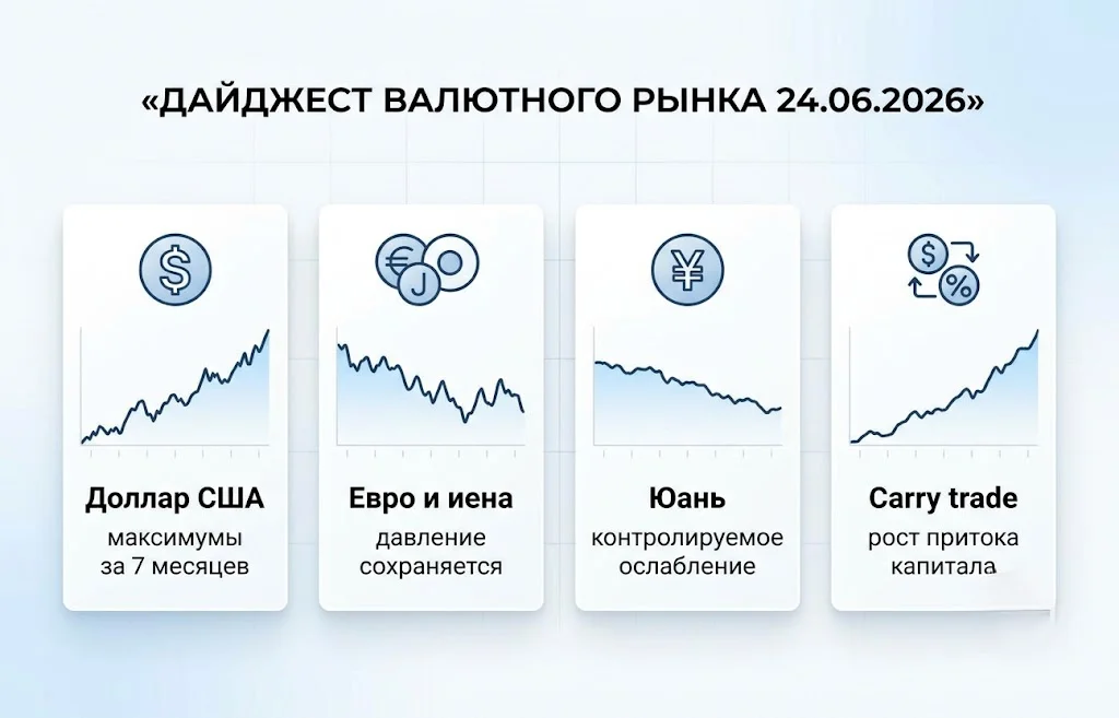 Дайджест финансового рынка за 24.06.2026: USD на максимумах