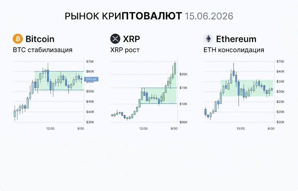 Дайджест криптоновостей за 15.06.2026: в фокусе XRP, BTC и ETH