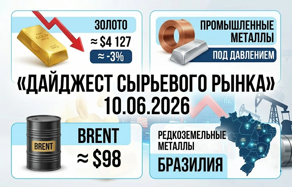 Дайджест сырьевого рынка за 10.06.2026: золото и металлы падают