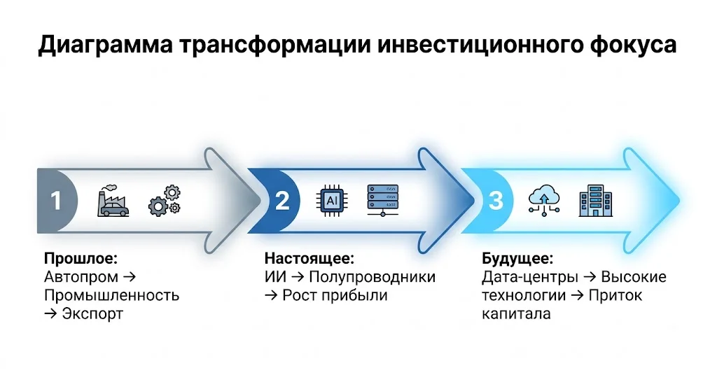 Kioxia обошла Toyota: как ИИ меняет корпоративную Японию 3 Диаграмма трансформации инвестиционного фокуса