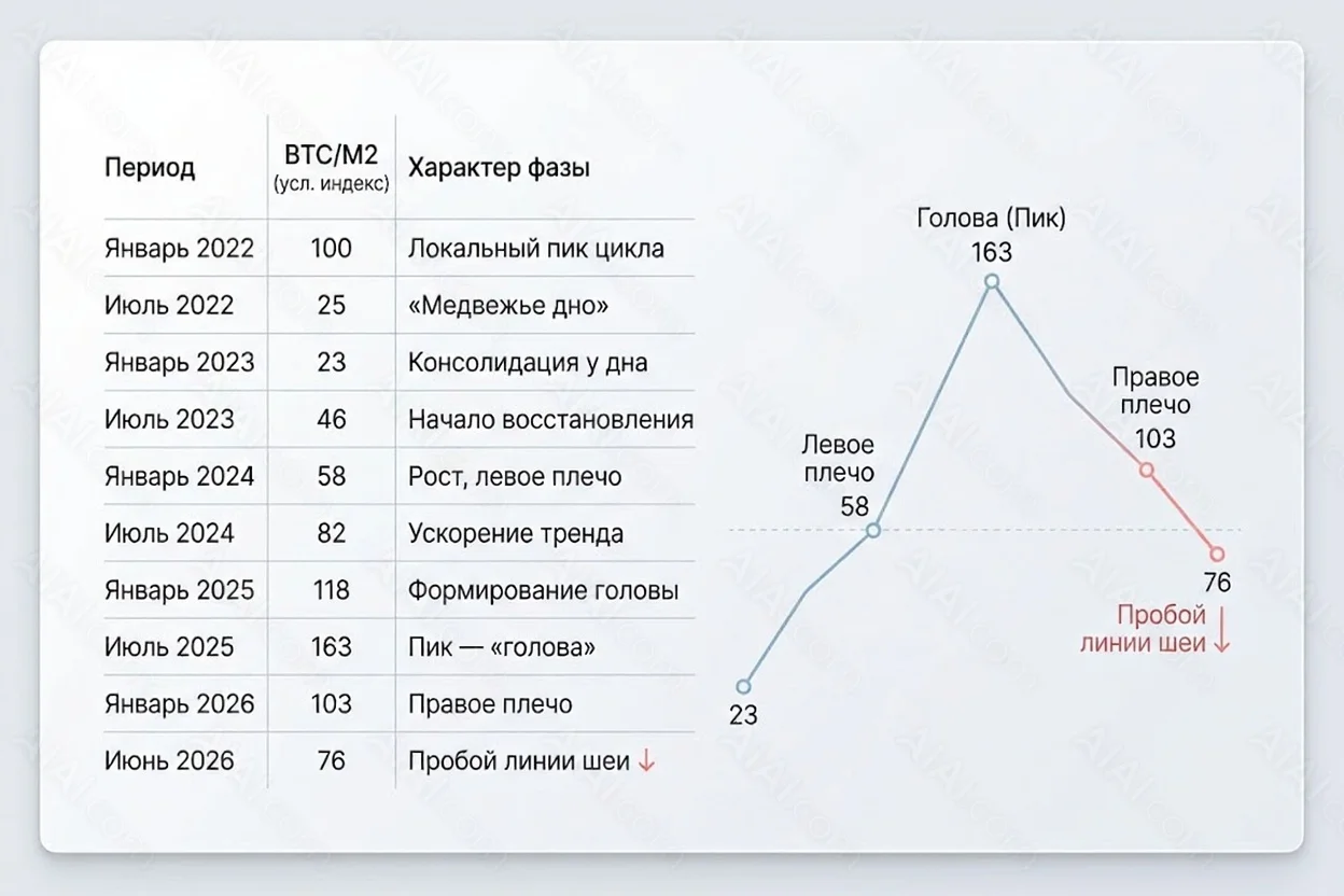 Динамика btc m2 (история цикла)