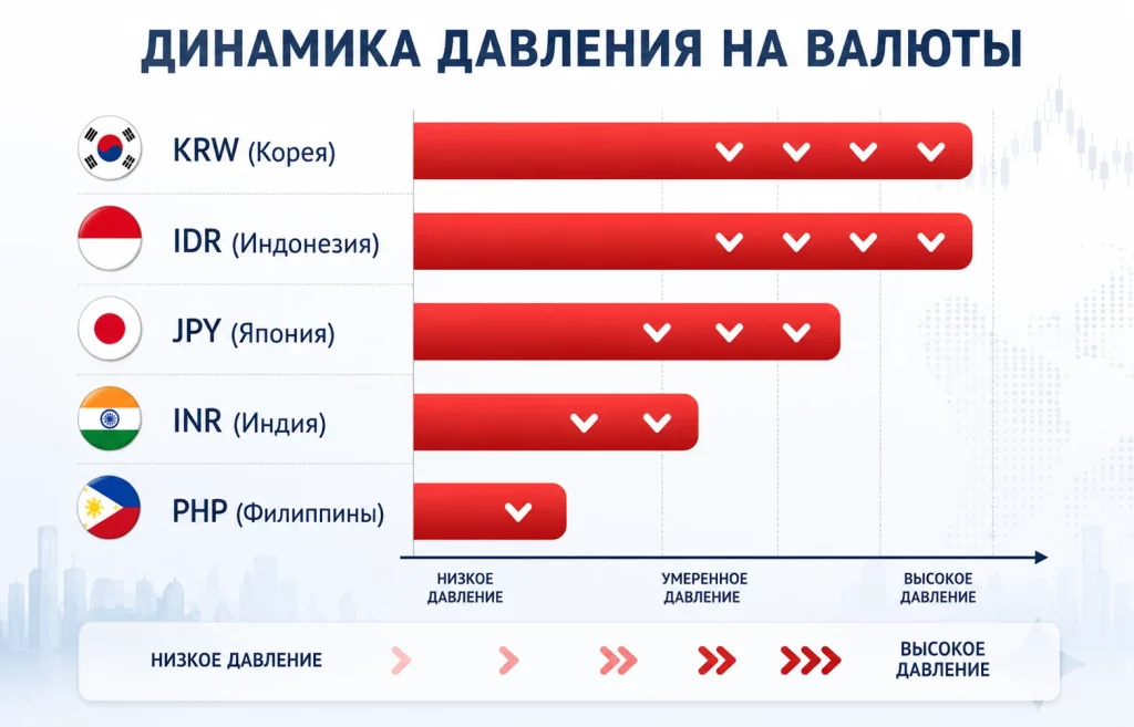 Динамика давления на азиатские валюты