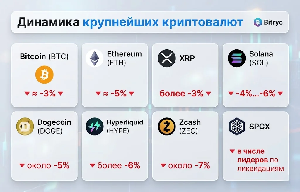 Динамика крупнейших криптовалют
