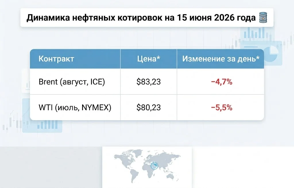 Котировки нефти обвалились: рынок отреагировал на сделку США и Ирана 1 Динамика нефтяных котировок на 15 июня 2026 года