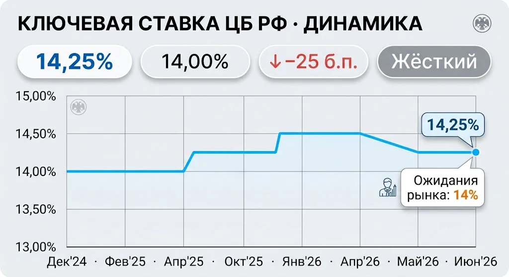 Обвал Мосбиржи 22 июня: рынок рухнул до минимума 2023 года 3 Динамика ставки цб рф июнь 2026